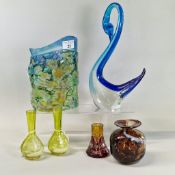 Collection of glassware to include: pair Mary Gregory style yellow ground baluster specimen vases,