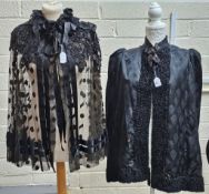 Victorian design black cape with polka dot netting and beaded lace design, together with another