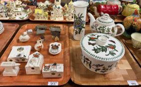 Portmeirion 'The Botanic Garden' cylinder vase, bullet shaped teapot and tureen and cover,