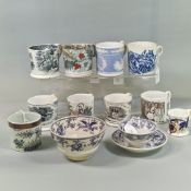 Collection of assorted 19th century pottery mugs, various, some child's type to include: The Pet