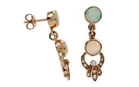 Ohrstecker 6,71g 585/- Gelbgold mit 18 Diamanten zus. ca. 0,18 ct. und Opalen