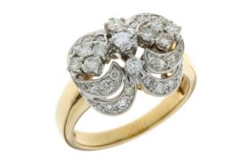 Ring 6,53g 585/- Gelbgold und Weißgold mit 27 Diamanten zus. ca. 0,54 ct., Ringgröße ca. 57