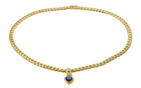 Wempe Collier 72,83g 750/- Gelbgold mit 6 Diamanten zus. ca. 0,40 ct. und Saphir, Länge ca. 43 cm