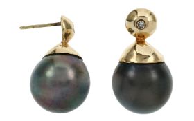 Ohrringe 16,19g 585/- Gelbgold mit 2 Diamanten zus. ca. 0,10 ct. und Tahiti-Zuchtperlen, ohne Ohr...