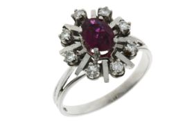 Ring 4,13g 585/- Weißgold mit 8 Diamanten ca. 0,16 ct. und Rubin, Ringgröße ca. 56