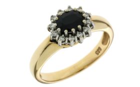 Ring 5,48g 585/- Gelbgold und Weißgold mit 12 Diamanten zus. ca. 0,24 ct. und Saphir, Ringgröße c...
