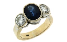 Ring 7,43g 750/- Weißgold mit 2 Diamanten zus. ca. 1,00 ct. F/vs und Saphir, Ringgröße ca. 49