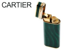 Cartier Feuerzeug Edelstahl vergoldet mit Emaille, mit Etui und mit Garantiekarte