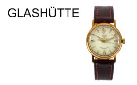 Glashütte Handaufzug Edelstahl vergoldet, Lederband und Schliesse sind nicht original, ohne Box u...