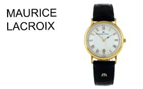 Maurice Lacroix Quarz Edelstahl vergoldet mit Lederband, ohne Box und ohne Papiere