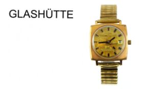 Glashütte Handaufzug Edelstahl vergoldet, Band ist nicht original, ohne Box und ohne Papiere