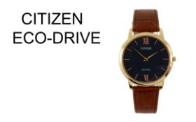 Citizen Eco-Drive Quarz Edelstahl vergoldet mit Lederband, ohne Box und ohne Papiere