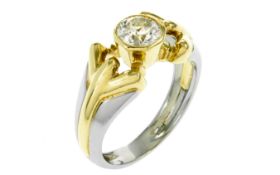 Ring 6,42g 750/- Gelbgold und Weißgold mit Diamant ca. 0,75 ct. J/ p2, Ringgröße ca. 53