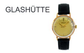 Glashütte Handaufzug Edelstahl vergoldet, Lederband und Schliesse sind nicht original, ohne Box u...