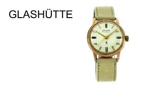 Glashütte Handaufzug Edelstahl vergoldet, Lederband und Schliesse sind nicht original, ohne Box u...