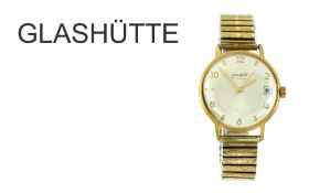 Glashütte Automatik Edelstahl vergoldet, Band ist nicht original, ohne Box und ohne Papiere