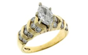 Ring 4,55g 585/- Gelbgold mit Diamant ca. 0,70 ct. H/si1 und 18 Diamanten zus. ca. 0,72 ct., Ring...
