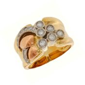 Ring 10,38g 750/- Gelbgold, Weißgold und Rotgold mit 15 Diamanten zus. ca. 0,39 ct., Ringgröße ca...