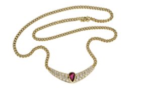 Collier 25,81g 750/- Gelbgold mit 60 Diamanten ca. 2,30 ct. F/if und Rubin, Länge ca. 43 cm