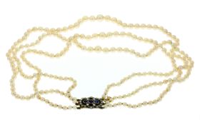 3-reihige Perlenkette 60,80g mit Verschluss 333/- Gelbgold mit 20 Diamanten zus. ca. 0,60 H/ si-p...