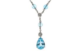 Collier 10,97g 750/- Weißgold mit 24 Diamanten ca. 0,24ct. und Topas, Länge ca. 38 cm