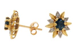 Ohrschmuck 2,93g 585/- Gelbgold und Weißgold mit 12 Diamanten zus. ca. 0,06 ct. und Saphiren