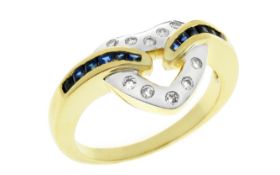 Ring 6,90g 750/- Gelbgold und Weißgold mit 10 Diamanten zus. ca. 0,15 ct. und Saphiren, Ringgröße...