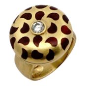 Ring 17,22g 750/- Gelbgold mit Diamant ca. 0,20 ct. und Emaille, Ringgröße ca. 53