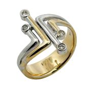 Ring 10,60g 585/- Gelbgold und Weißgold mit 4 Diamanten zus. ca. 0,08 ct., Ringgröße ca. 63