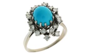Ring 8,74g 750/- Weißgold mit 18 Diamanten zus. ca. 0,72 ct. und Türkis, Ringgröße ca. 62