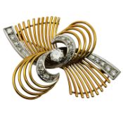 Brosche 17,20g 750/- Weißgold und Gelbgold mit 21 Diamanten zus. ca. 1,70 ct.