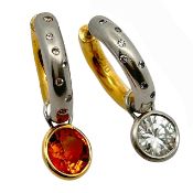Creolen 7,25g 750/- Gelbgold und 950/- Platin mit CVD-Diamanten ca. 0,08 ct, Diamant ca. 0,50 ct....