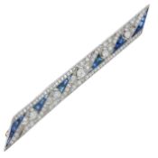 Brosche 8,02g 750/- Gelbgold und 950/- Platin mit 97 Diamanten zus. ca. 1,98 ct. und Saphiren