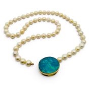 Perlenkette mit Nittel Verschluss 48,77g 585/- Gelbgold mit Opal Dublette