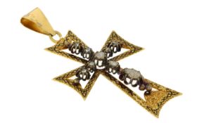 Kreuzanhänger 8,62g 750/- Gelbgold mit 9 Diamanten im Rosenschliff