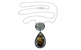 Collier 10,65g 750/- Weißgold mit natürlichen Saphiren, Länge ca. 45,50 cm