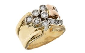 Ring 10,38g 750/- Gelbgold, Weißgold und Rotgold mit 15 Diamanten zus. ca. 0,39 ct., Ringgröße ca...