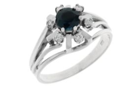 Ring 4,05g 585/- Weißgold mit 6 Diamanten zus. ca. 0,12 ct. und Saphiren, Ringgröße ca. 57,5