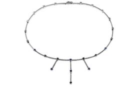 Collier 24,43g 750/- Weißgold mit 80 Diamanten zus. ca. 1,60 ct. und Saphiren, Länge ca. 37 cm