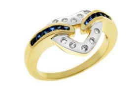 Ring 6,90g 750/- Gelbgold und Weißgold mit 10 Diamanten zus. ca. 0,15 ct. und Saphiren, Ringgröße...
