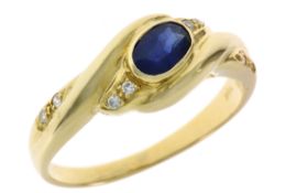 Ring 3,03g 585/- Gelbgold mit 8 Diamanten zus. ca. 0,08 ct. und Saphir, Ringgröße ca. 56