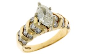 Ring 4,54g 585/- Gelbgold mit Diamant ca. 0,70 ct. H/si1 und 18 Diamanten zus. ca. 0,72 ct. G/vs-...