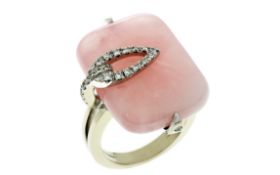 Ring 15,93g 750/- Weißgold mit 21 Diamanten zus. ca. 0,32 ct. und Rosenquarz, Ringgröße ca. 53