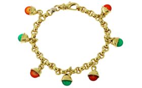 FOPE Armband 28,36g 750/- Gelbgold mit Farbsteinen, Länge ca. 19 cm