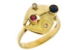 Ring 4,39g 750/- Gelbgold und Weißgold mit 2 Diamanten zus. ca. 0,04 ct., Rubin und Saphir, Ringg...