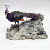 Farbstein Objekt Pfau. 3280 g. ca. Laenge 31 x Breite 20 x Hoehe 21 cm mit Zertifikat