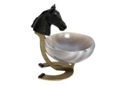 Farbstein Schale mit Pferd Objekt ca. 797.82g. Laenge ca. 17 cm x Breite ca. 12 cm mit Zertifikat