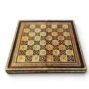 A vintage inlaid folding games board. Chess and Backgammon.