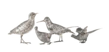 Ensemble de 4 volatiles dont 1 couple de faisans en argent, XXe s., h. 7,5 à 13 cm, net 665g