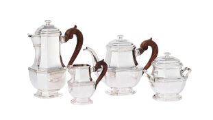 Partie de service à thé et à café style Art Déco en argent Minerve 1er titre, comprenant 4 pièces: t